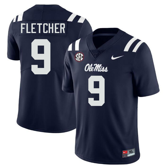 Ole Miss Rebels #9 Ricky Fletcher College Football Jerseys Stitched-Navy